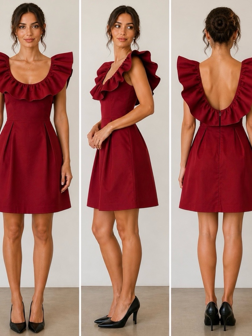 Sleeveless Ruffle Scoop Mini Dress in Burgundy - Size 6